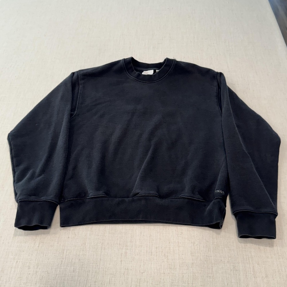TNA Aritzia Sweatfleece Sweatshirt Womens Small Black PerfectFit Crewneck